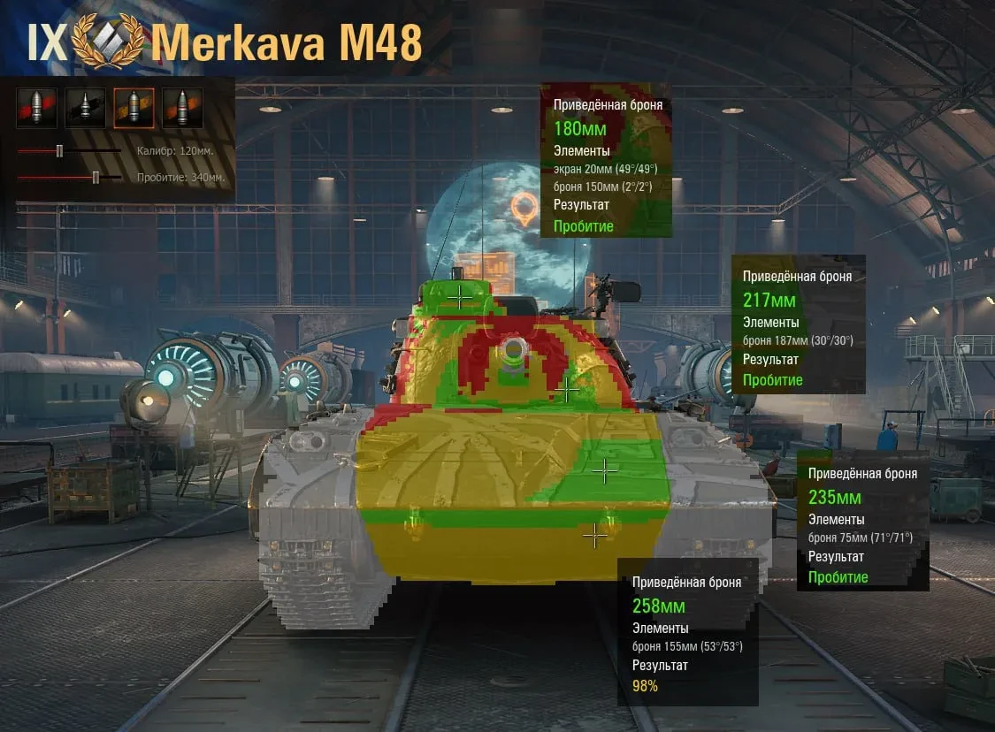 Výkonnostní charakteristiky tanku Merkava M48 na World of Tanks