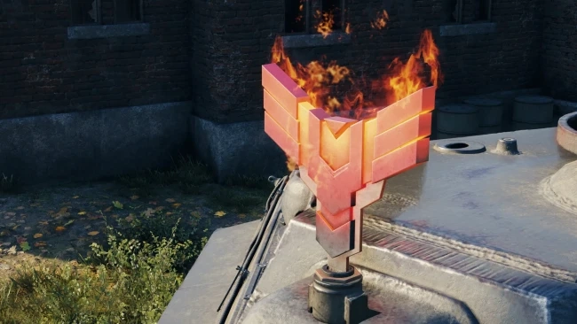 3D objekt Planoucí emblém vzplane po zničení tanku ve WoT