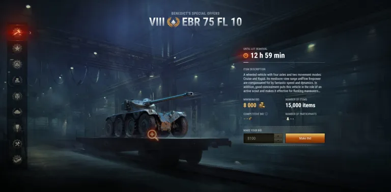 Zimní aukce 2026 ve WoT: první lot je kolový EBR 75 FL 10