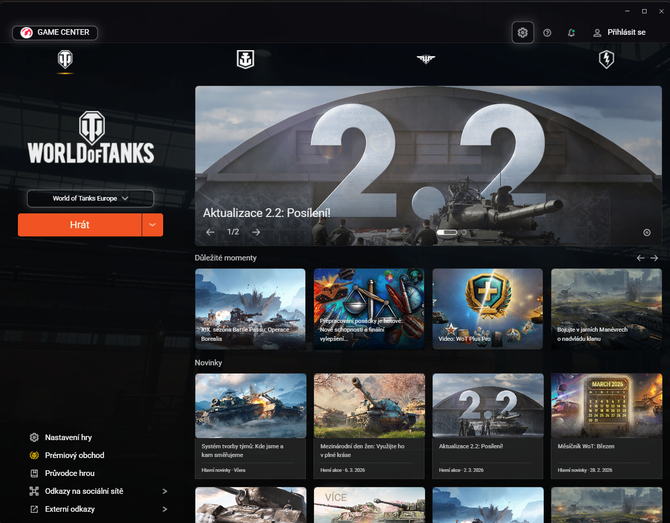 Změna designu rozhraní pro Wargaming Game Center  